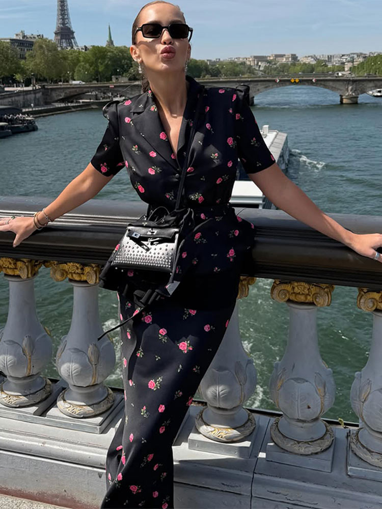 Women'S Fashion Essentials - Floral Blazer Coat Skirt Sets Women