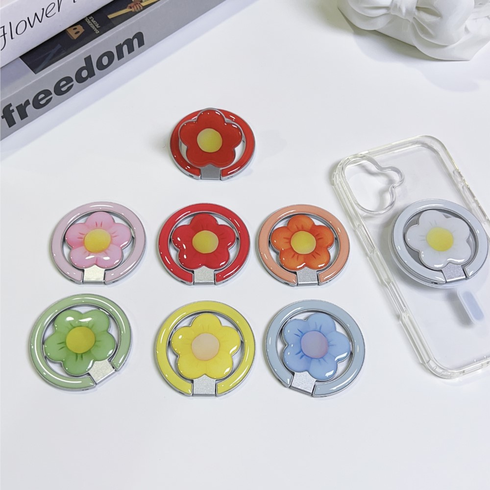Women Fashion Simple - Flower Magnetic Foldable Kickstand Phone Ring