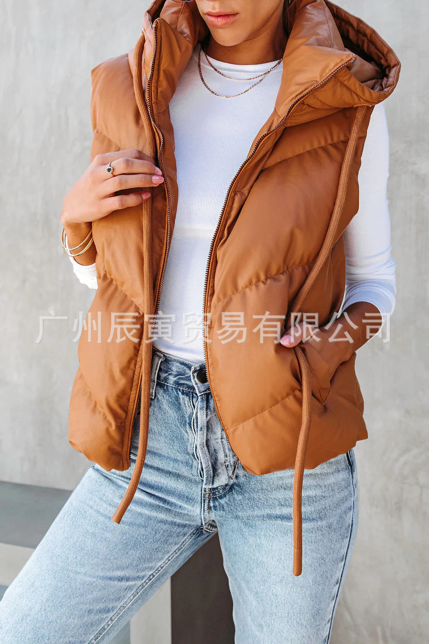 Women'S Fashion Gilet - Women's Solid Color Hooded Padded Vest