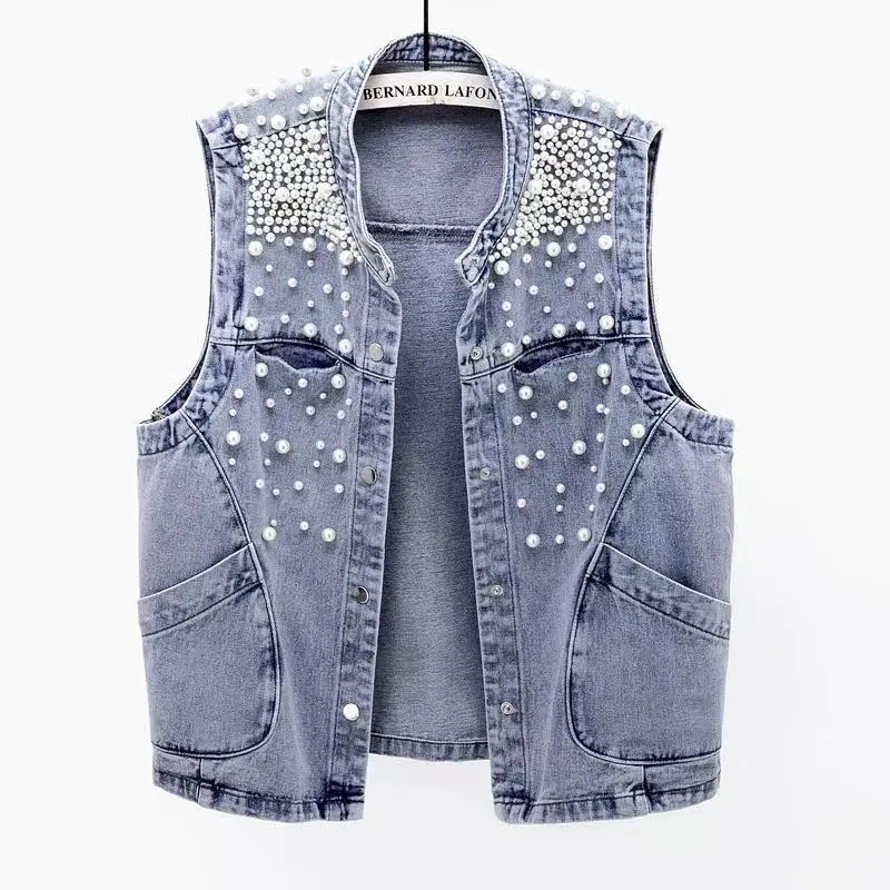 Women Fashion Jeans Top - 2023 New Summer Women's Beaded Denim