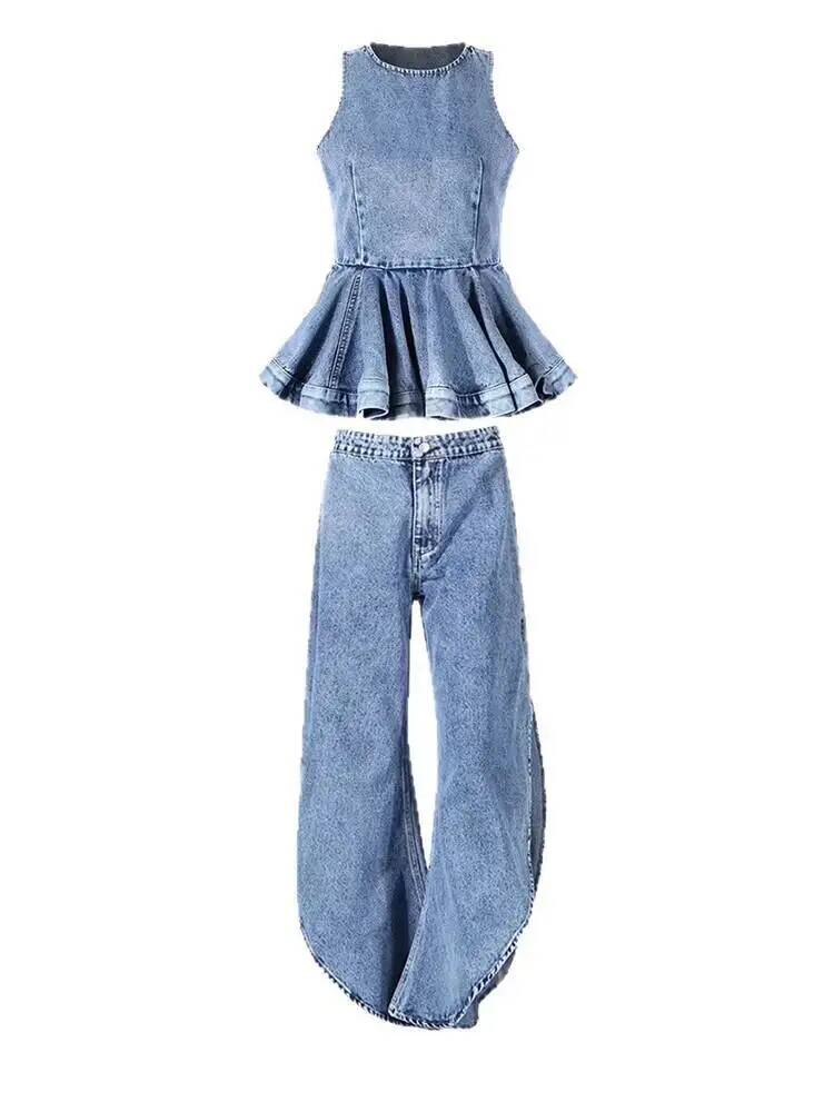 Ruffles Tank Blue Top Wide Leg - Women'S Fashion Overalls 评论和价格
