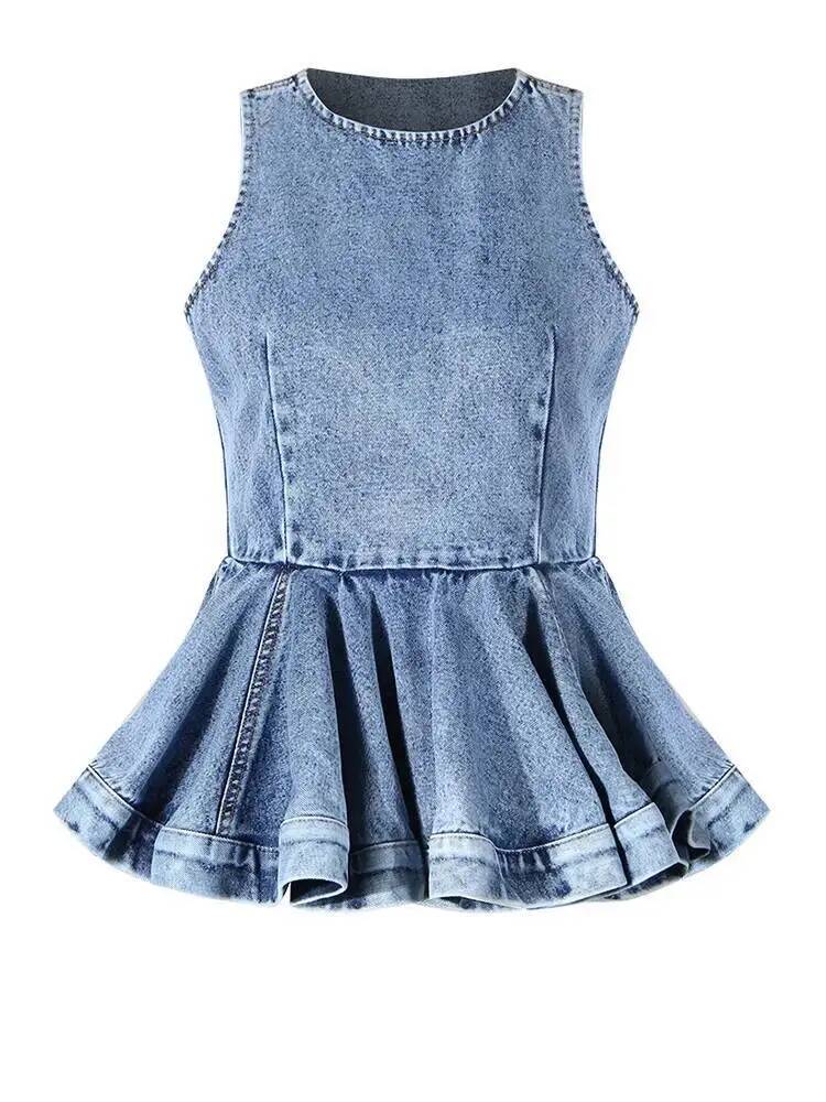 Ruffles Tank Blue Top Wide Leg - Women'S Fashion Overalls 评论和价格