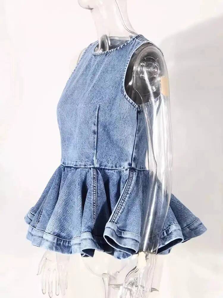 Ruffles Tank Blue Top Wide Leg - Women'S Fashion Overalls 评论和价格