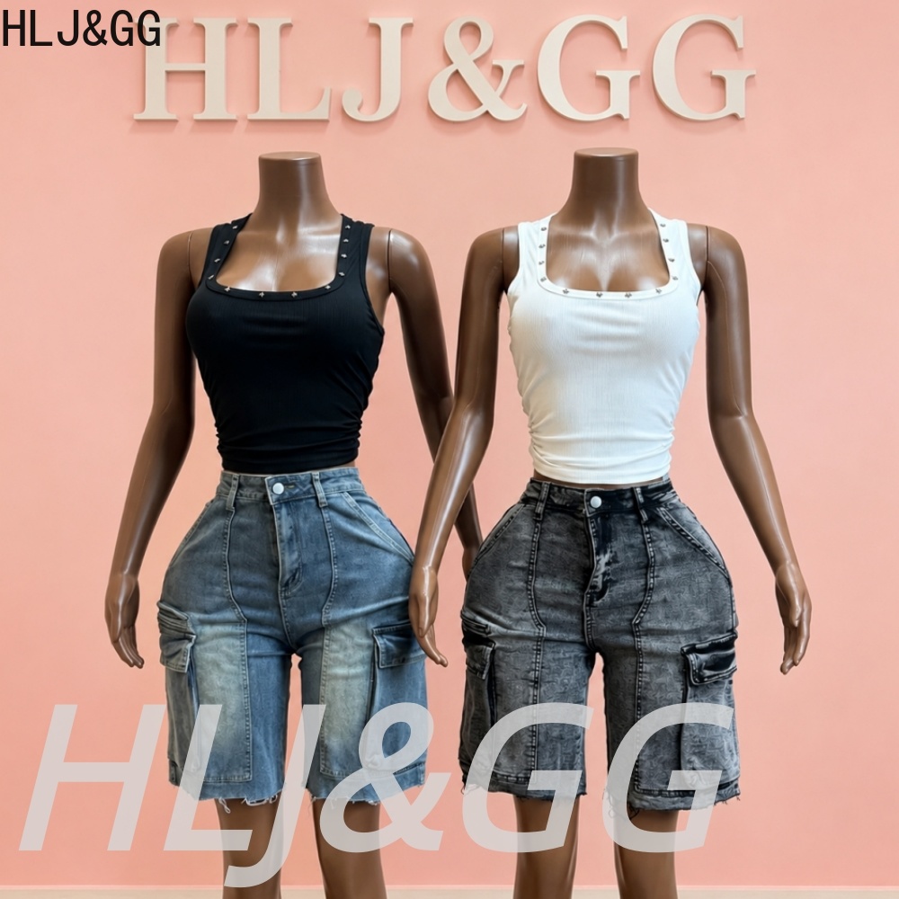 HLJ&GG Fashion Denim Pocket St - Women Fashion Jeans Top 评论和价格