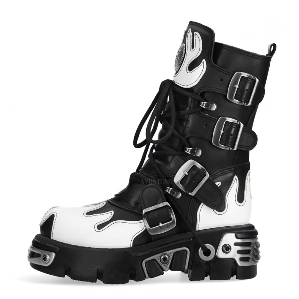 Fashion New Men's Flame Metal  - Women'S Fashion Riding Boots 评论和价格