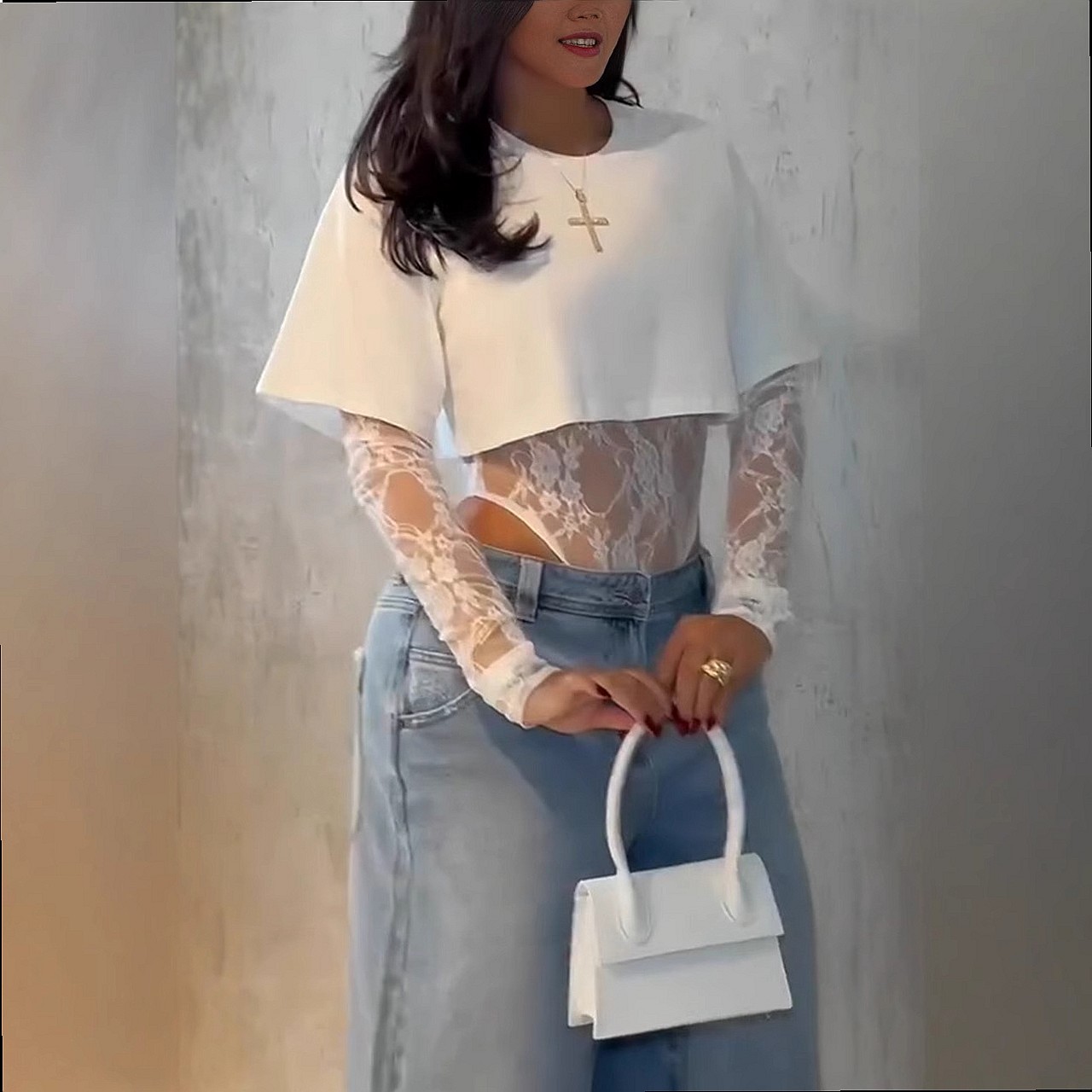 Lace Tee Tops for Women Long S - Women'S Fashion Overalls 评论和价格