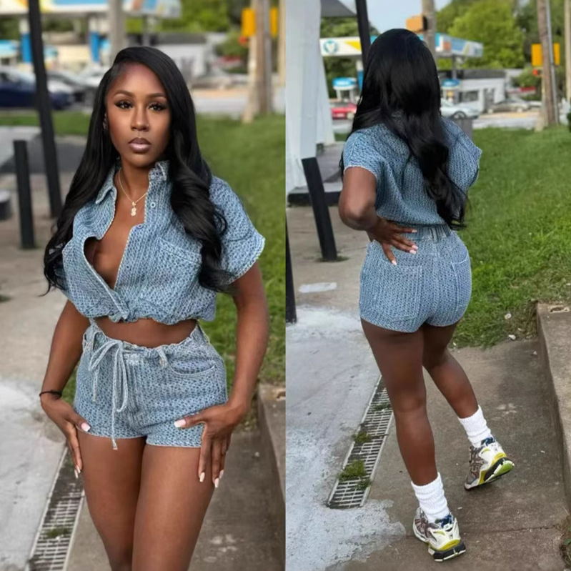 Chic Summer 2 Piece Sets Denim - Women Fashion Vest 评论和价格