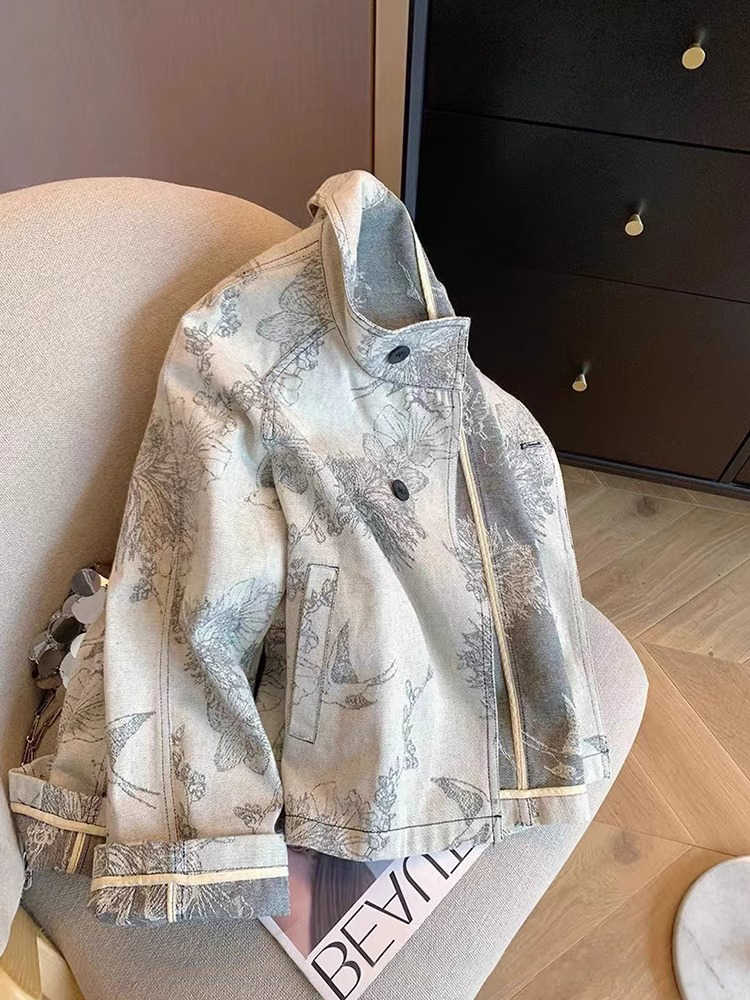 Women Light Grey Print Denim J - Women Fashion Jeans Top 评论和价格