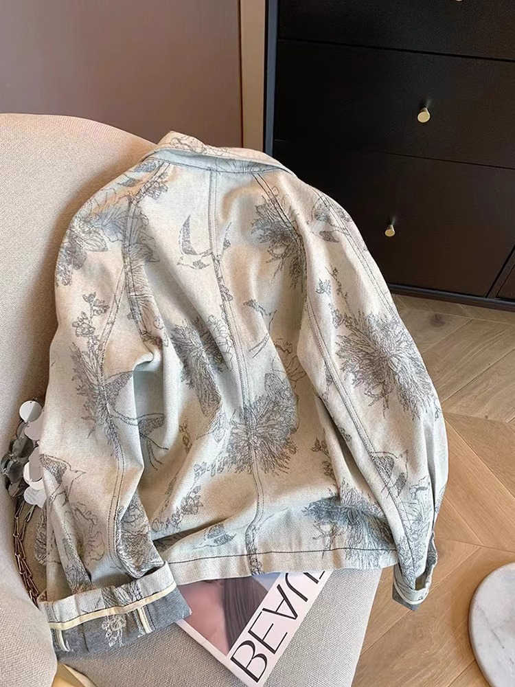 Women Light Grey Print Denim J - Women Fashion Jeans Top 评论和价格