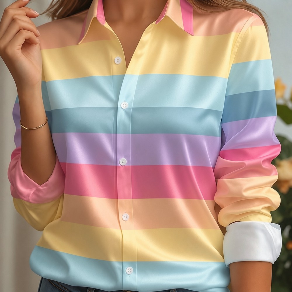 Women Satin Lapel Collar Shirt - Women'S Fashion Essentials 评论和价格