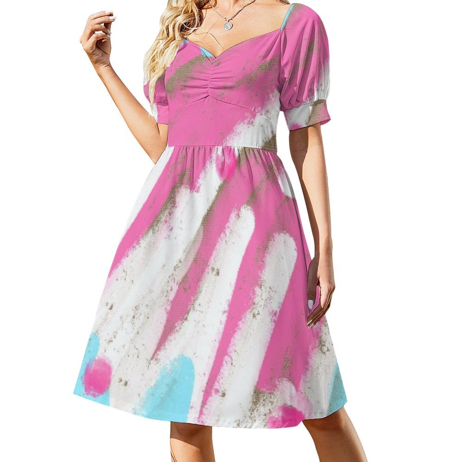 Pink And Blue Boho Chic Dress  - Women Fashion Gown 评论和价格