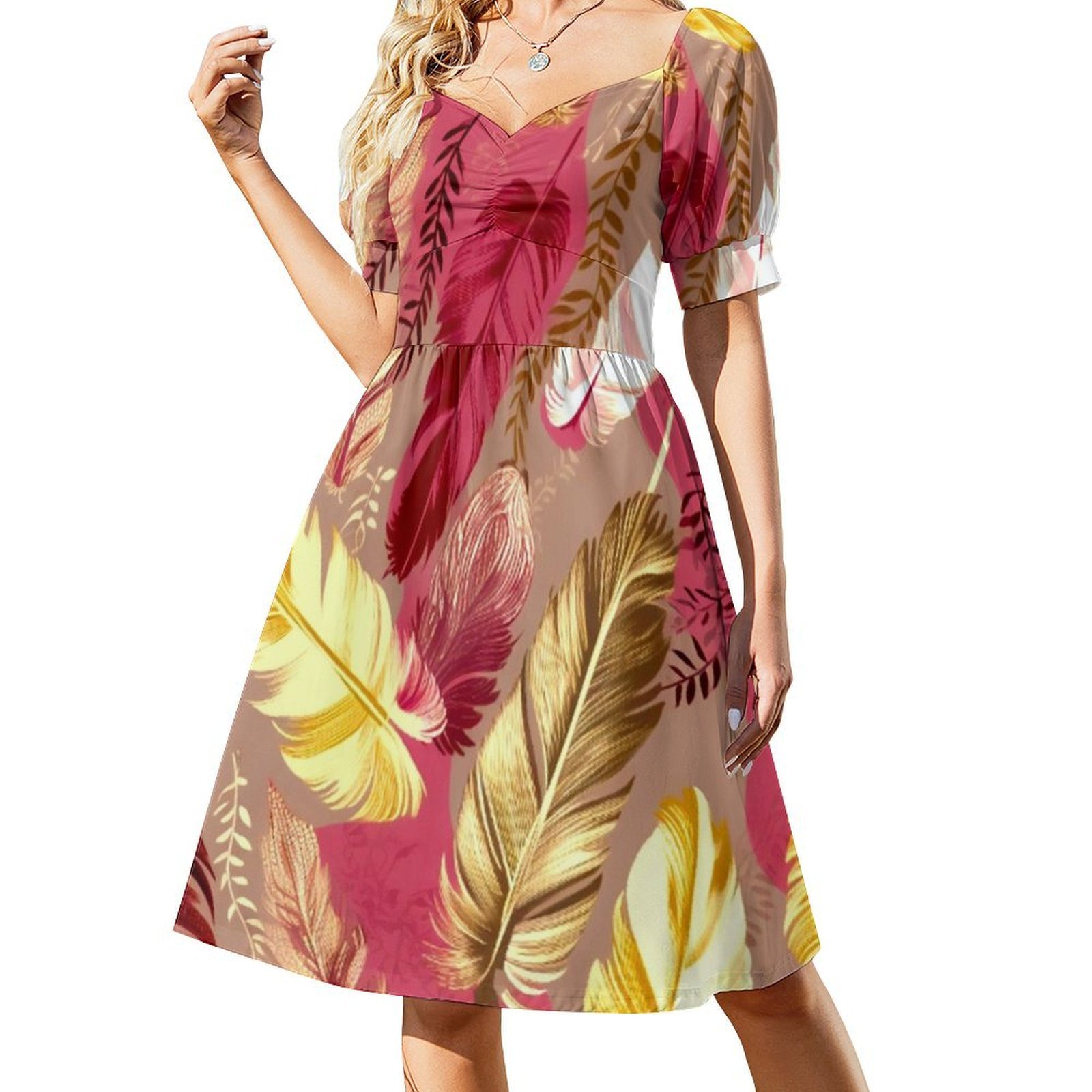 Feathers-Fuchsia Olive Green B - Women Fashion Gown 评论和价格