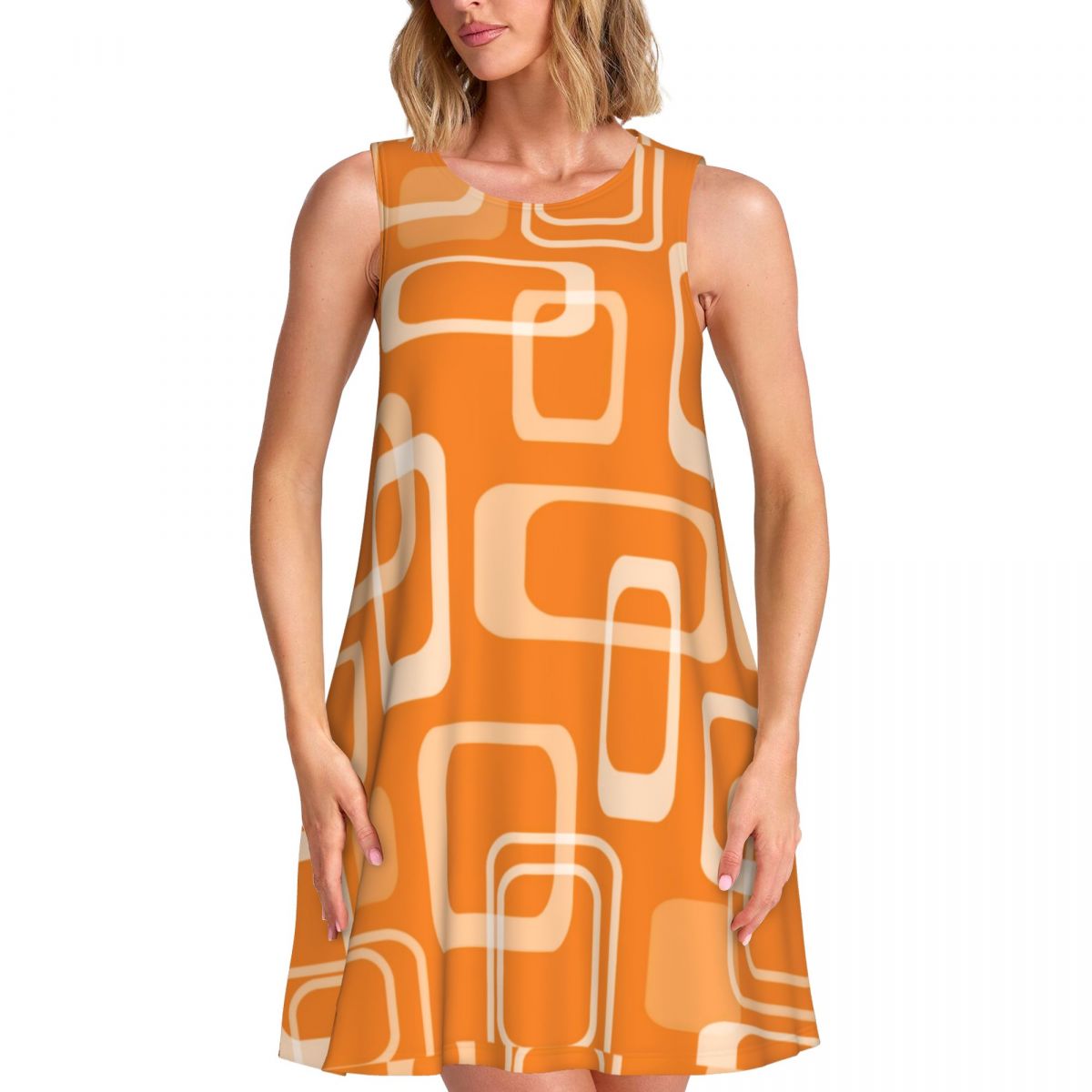 Orange Retro Mod Dress 60s Squ - Women'S Fashion Of The 60S 评论和价格