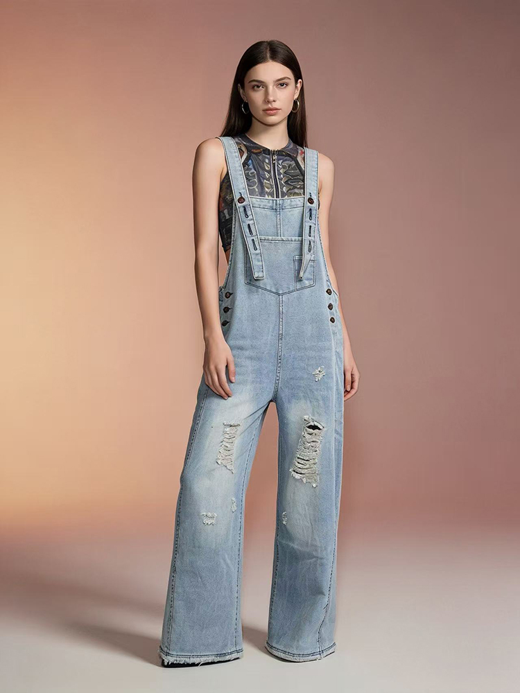 Fashion Retro Ripped Hole Deni - Women'S Fashion Overalls 评论和价格