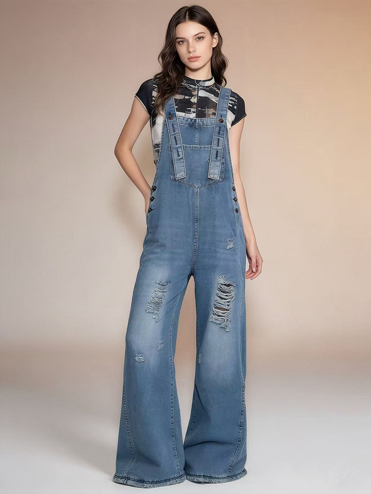 Fashion Retro Ripped Hole Deni - Women'S Fashion Overalls 评论和价格