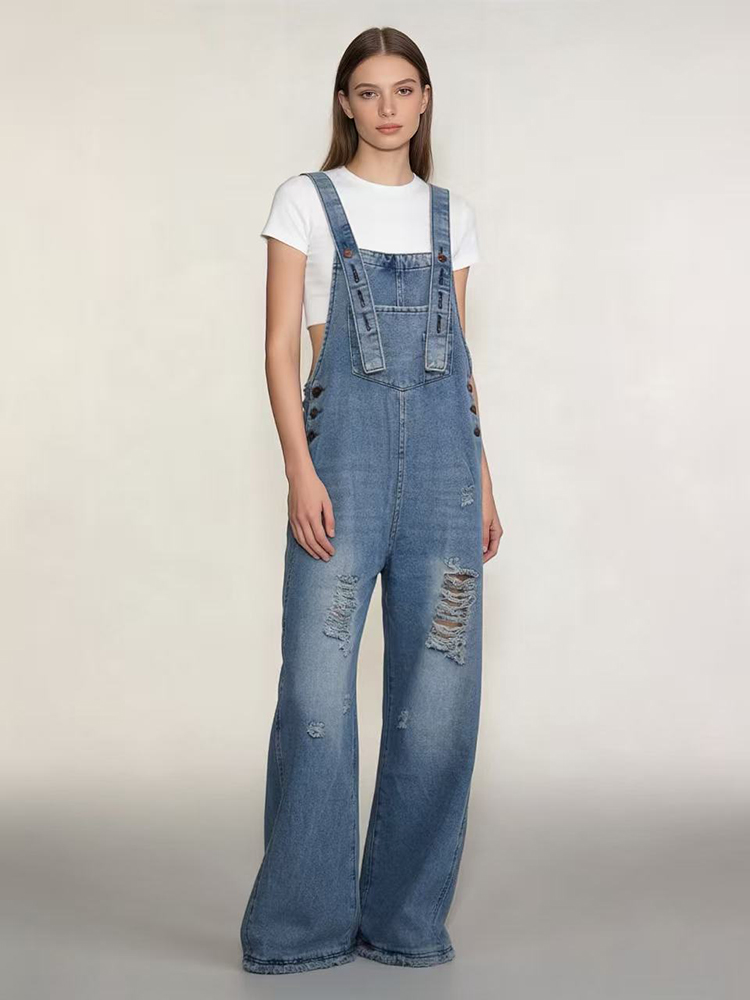 Fashion Retro Ripped Hole Deni - Women'S Fashion Overalls 评论和价格
