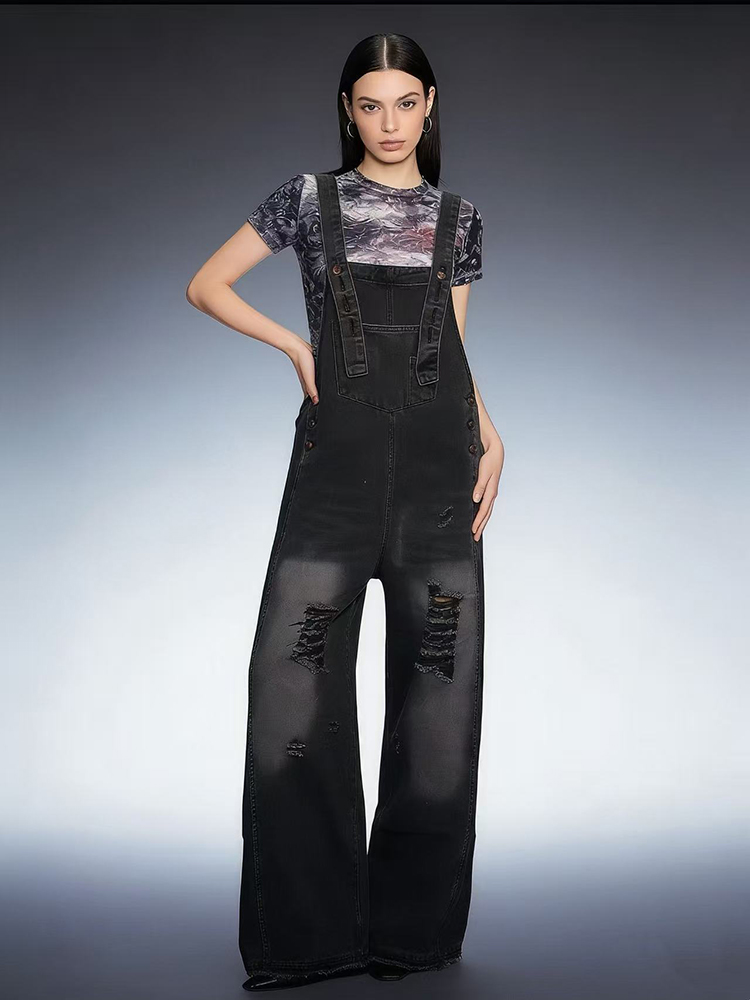 Fashion Retro Ripped Hole Deni - Women'S Fashion Overalls 评论和价格