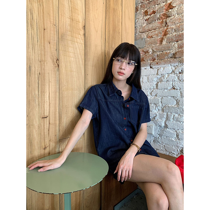 Benuynffy Retro Short Sleeved  - Women Fashion Jeans Top 评论和价格