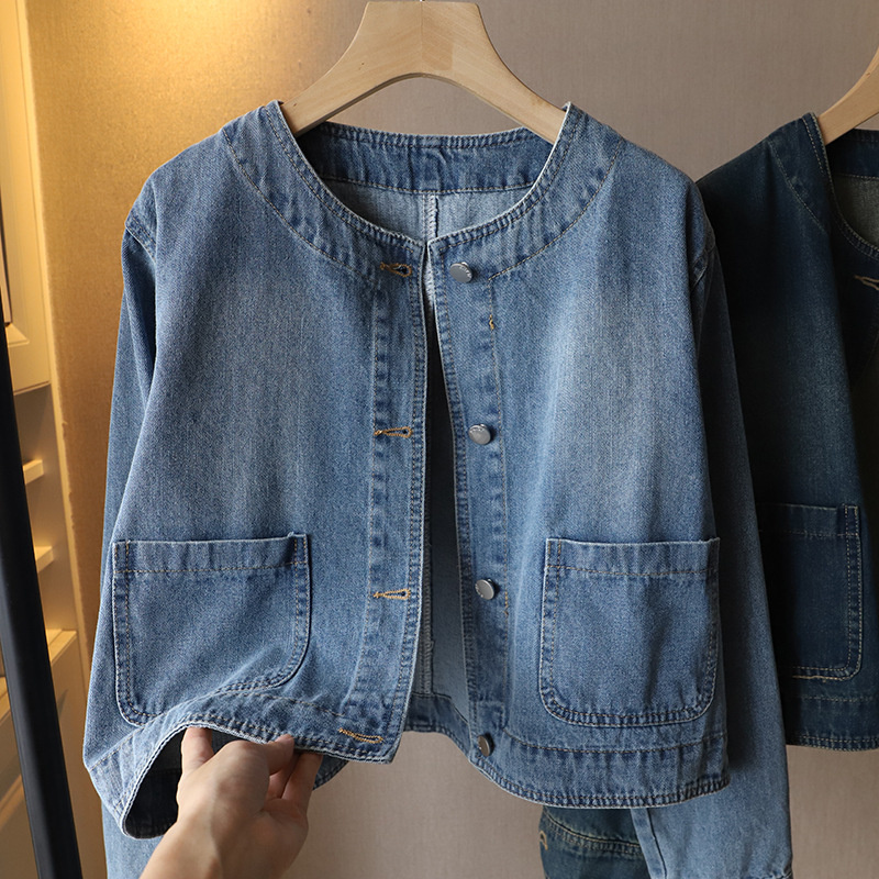 Fashion O-neck Denim Jacket Wo - Women Fashion Jeans Top 评论和价格