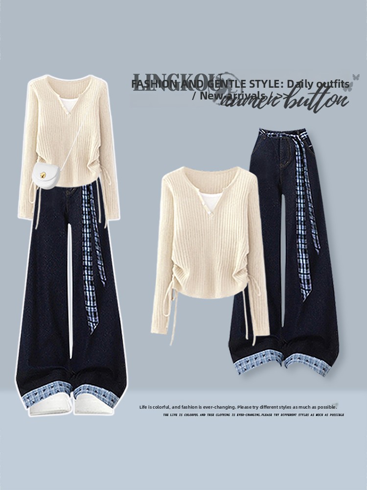 Korean Style High Waist Knitte - Women Fashion Jeans Top 评论和价格