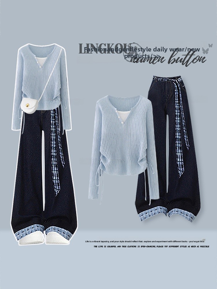 Korean Style High Waist Knitte - Women Fashion Jeans Top 评论和价格