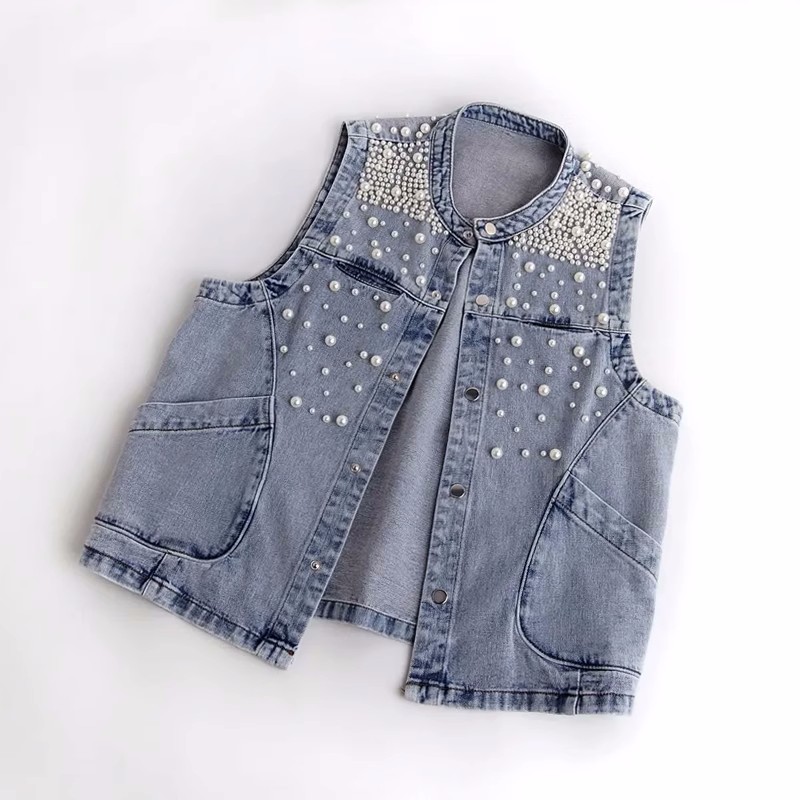 2023 New Summer Women's Beaded - Women Fashion Jeans Top 评论和价格